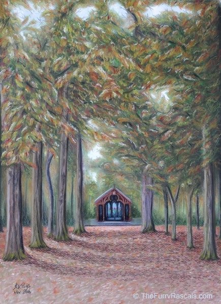 Cote De Grace Church, Honfleur, Normandy painting in soft pastels by Joanne Kane Pays - The Furry Rascals Cyprus